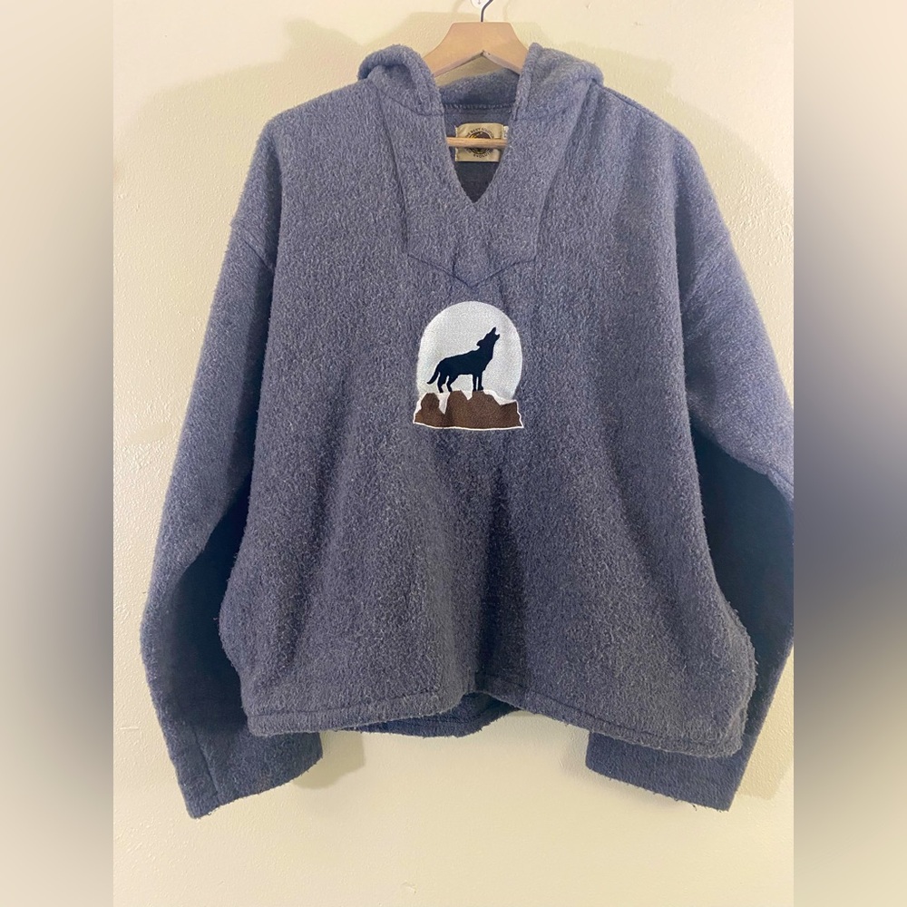 Earth Rags Howling Wolf Hoodie Gorpcore Pullover Sz L